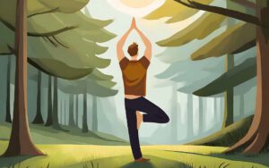 man standing in forest, meditating.