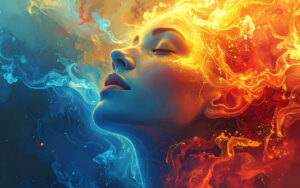 Radiant golden and red energy streams flowing from the heart centre – joy, connection and the Heart Meridian at 8-chi.com